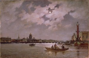 View of the Neva and the Admiralteyskaya Embankment by Moonlight